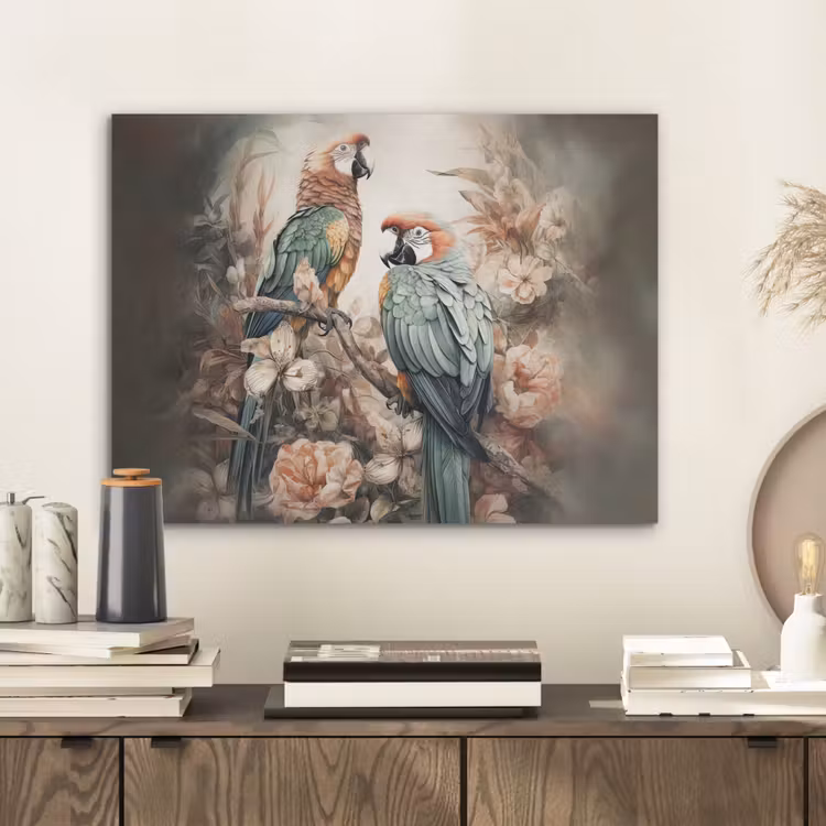 Papegaaien - Vogels - Natuur - Bloemen PET vilt klein -sfeer1