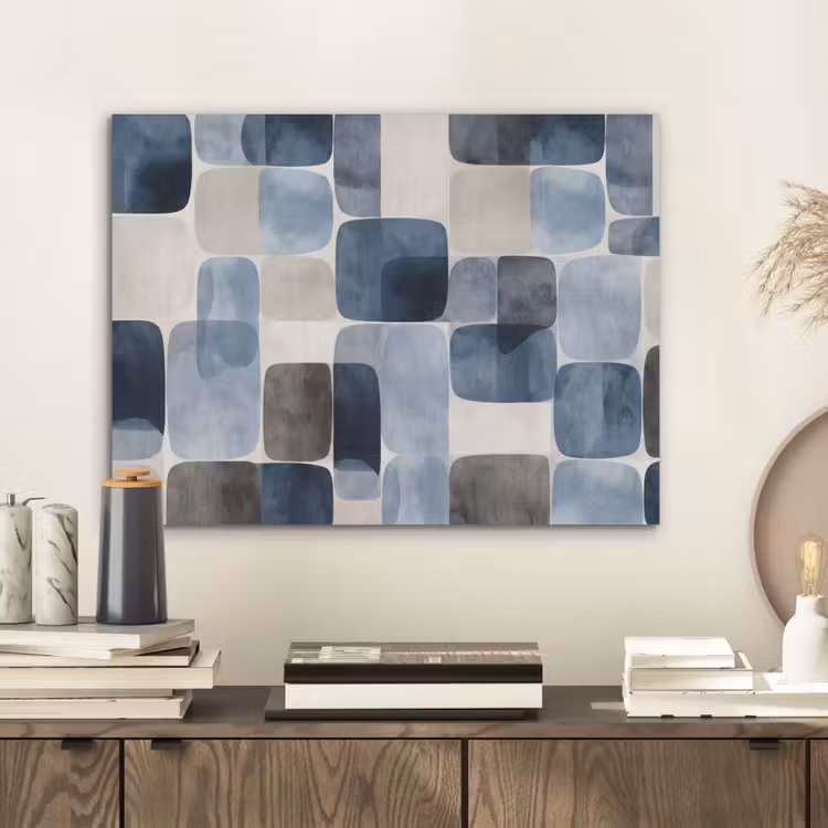 Patroon - Blauw - Vierkanten PET vilt klein -sfeer1