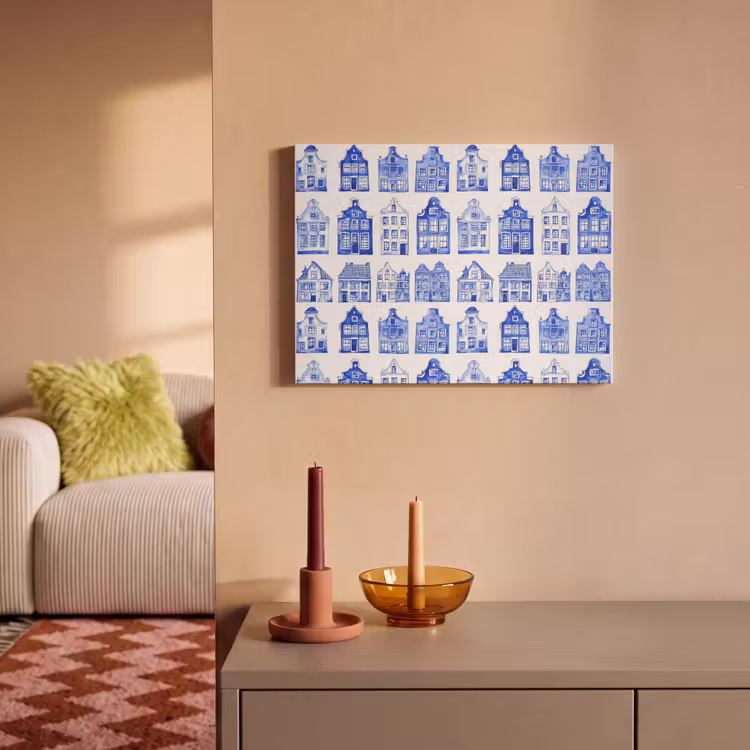 Patroon - Huizen - Blauw PET vilt klein 837 -sfeer1