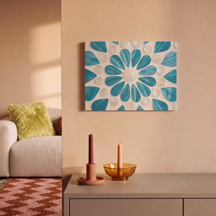 Patroon - Mozaïek - Schelpen - Abstract - Turquoise PET vilt klein -sfeer1