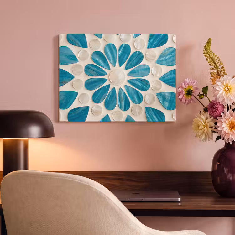 Patroon - Mozaïek - Schelpen - Abstract - Turquoise PET vilt klein -sfeer3