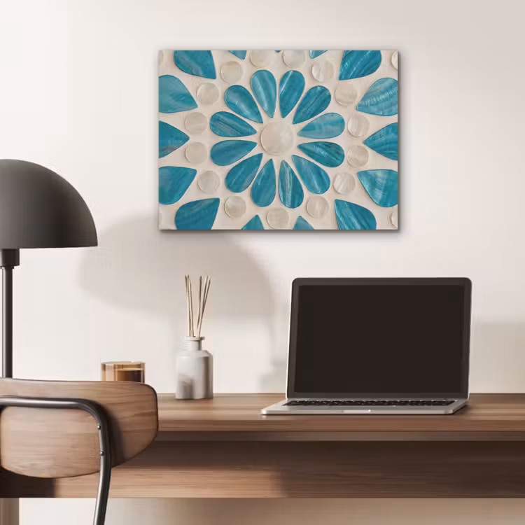 Patroon - Mozaïek - Schelpen - Abstract - Turquoise PET vilt klein -sfeer5