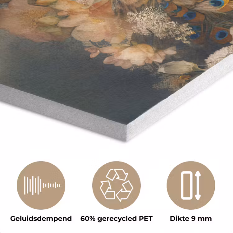 Pauw - Pauwenveren - Bloemen - Vogels - Botanisch PET vilt klein -closeup_NL