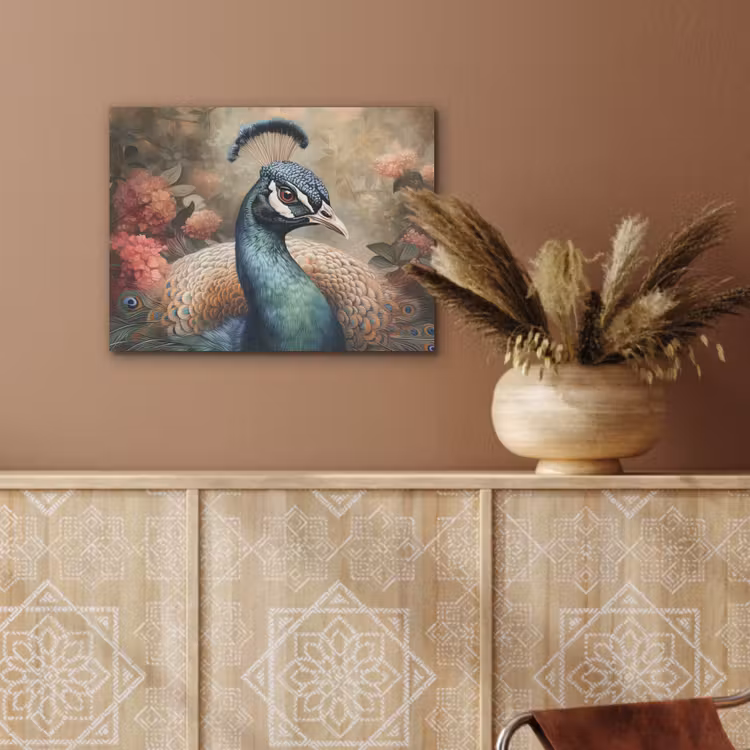 Pauw - Vogel - Bloemen - Planten - Pauwenveren PET vilt klein -sfeer4