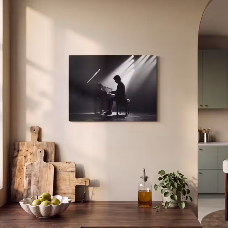 Persoon - Piano - Muziek - Zwart-wit - Podium PET vilt klein -sfeer2