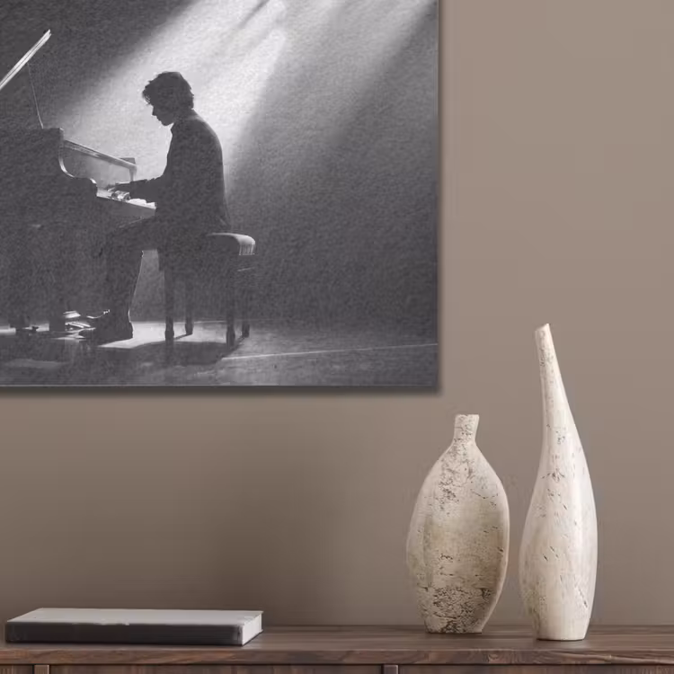 Persoon - Piano - Muziek - Zwart-wit - Podium PET vilt klein -sfeer6_closeup