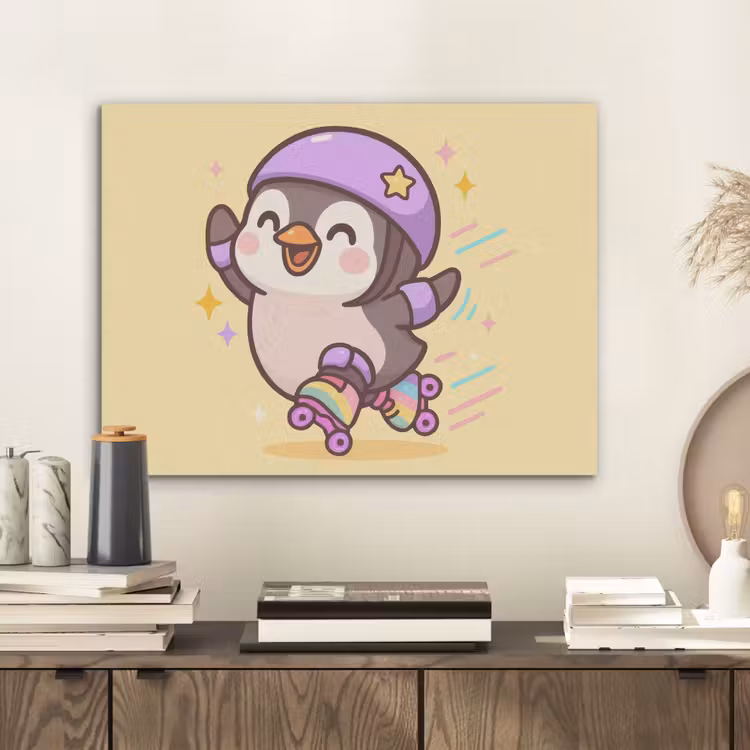 Pinguïn - Rolschaatsen - Geel - Energiek PET vilt klein -sfeer1