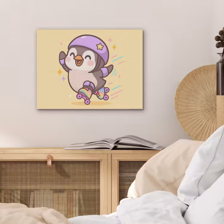 Pinguïn - Rolschaatsen - Geel - Energiek PET vilt klein -sfeer3
