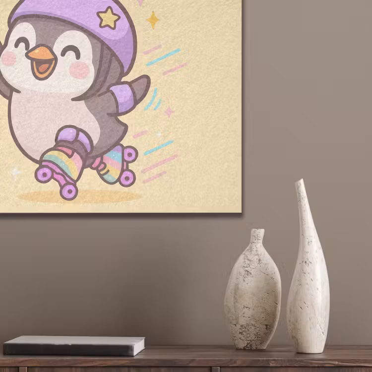Pinguïn - Rolschaatsen - Geel - Energiek PET vilt klein -sfeer6_closeup