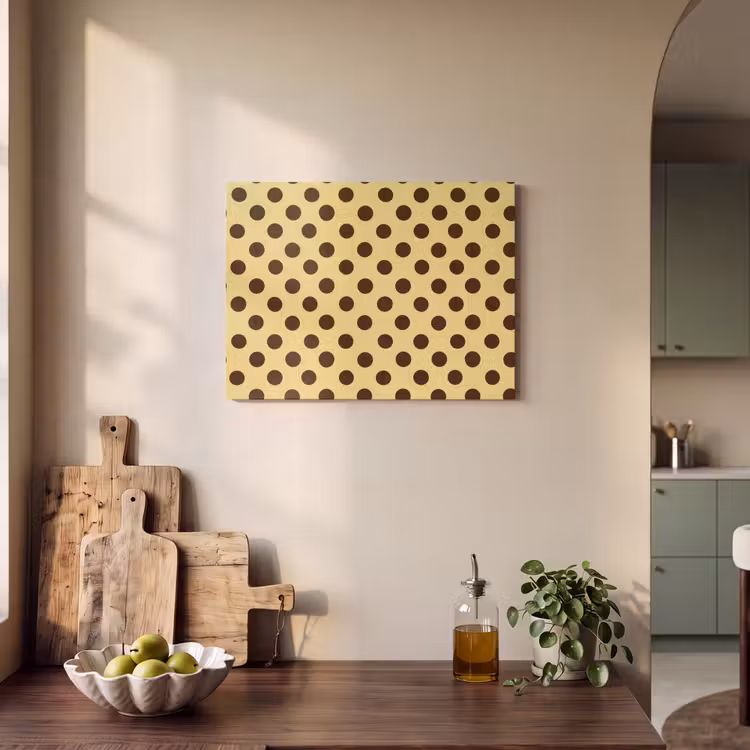 Polka Dot - Stippen - Retro - Geel - Bruin PET vilt klein 837 -sfeer2