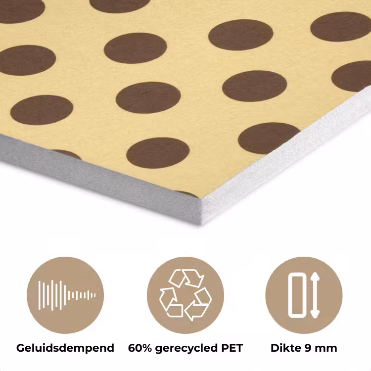 Polka Dot - Stippen - Retro - Geel - Bruin PET vilt klein 837 -closeup_NL