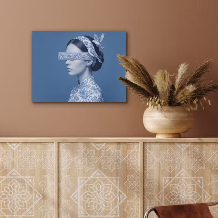 Portret - Klassiek - Wit - Blauw PET vilt klein -sfeer4