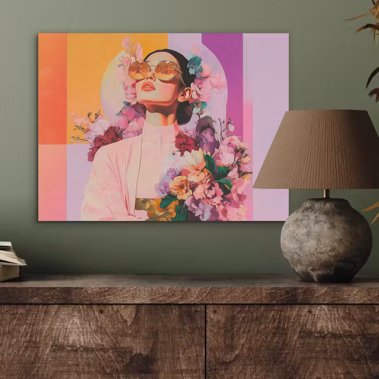 Portret - Vrouw - Abstract - Bloemen PET vilt klein -sfeer2