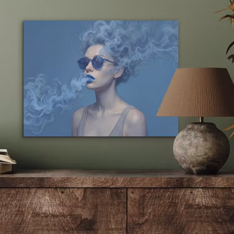 Portret - Zonnebril - Rook - Abstract - Blauw PET vilt klein -sfeer2