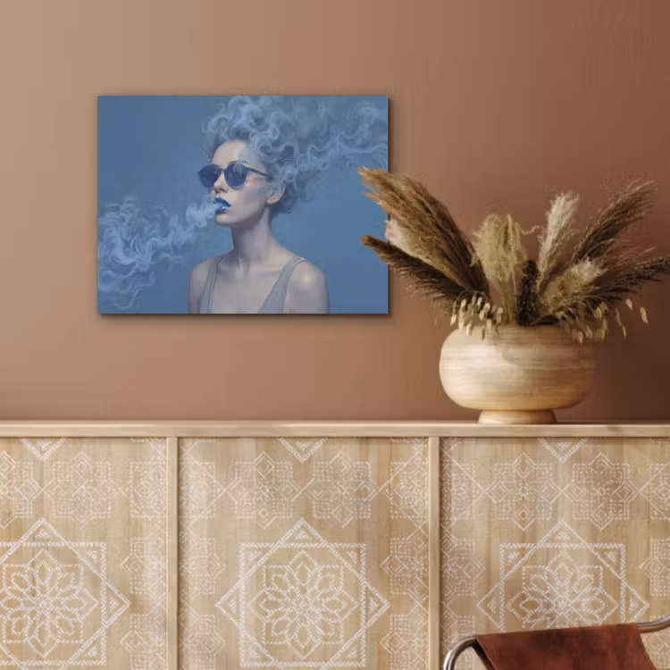 Portret - Zonnebril - Rook - Abstract - Blauw PET vilt klein -sfeer4
