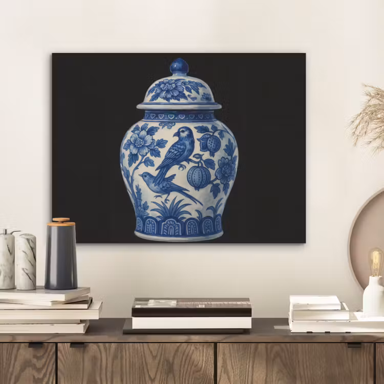 Pot - Delfts Blauw - Bloemen PET vilt klein -sfeer1
