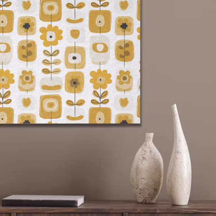 Retro - Abstract - Bloemen - Okergeel PET vilt klein 837 -sfeer6_closeup