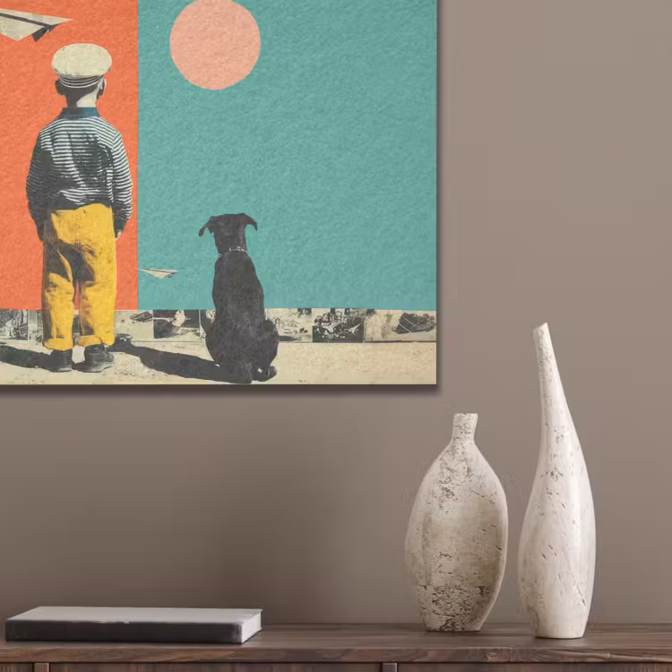 Retro - Jongen - Hond - Rood - Groen PET vilt klein -sfeer6_closeup