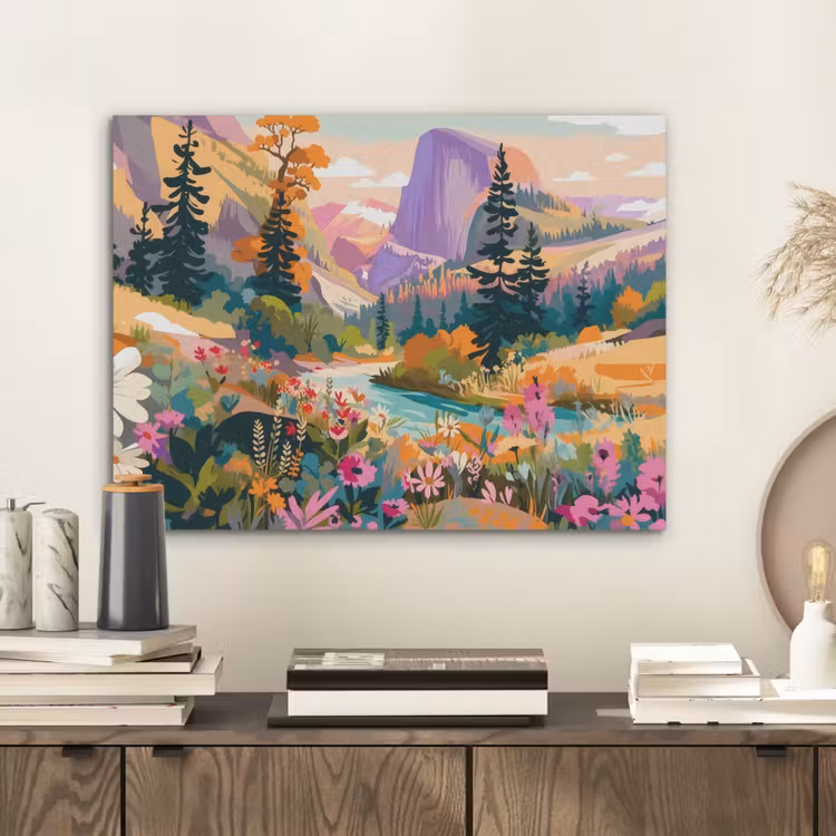 Rivier - Vallei vol bloemen - Levendig PET vilt klein -sfeer1