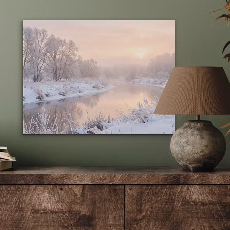 Rivier - Winter - Landschap - Sneeuw - Zonsopgang PET vilt klein -sfeer2
