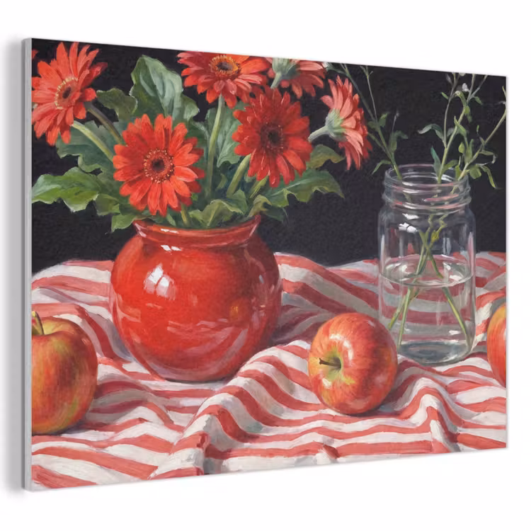 Akoestisch schilderij - Rode bloemen - Vaas - Rode bloemen - Vaas PET vilt klein