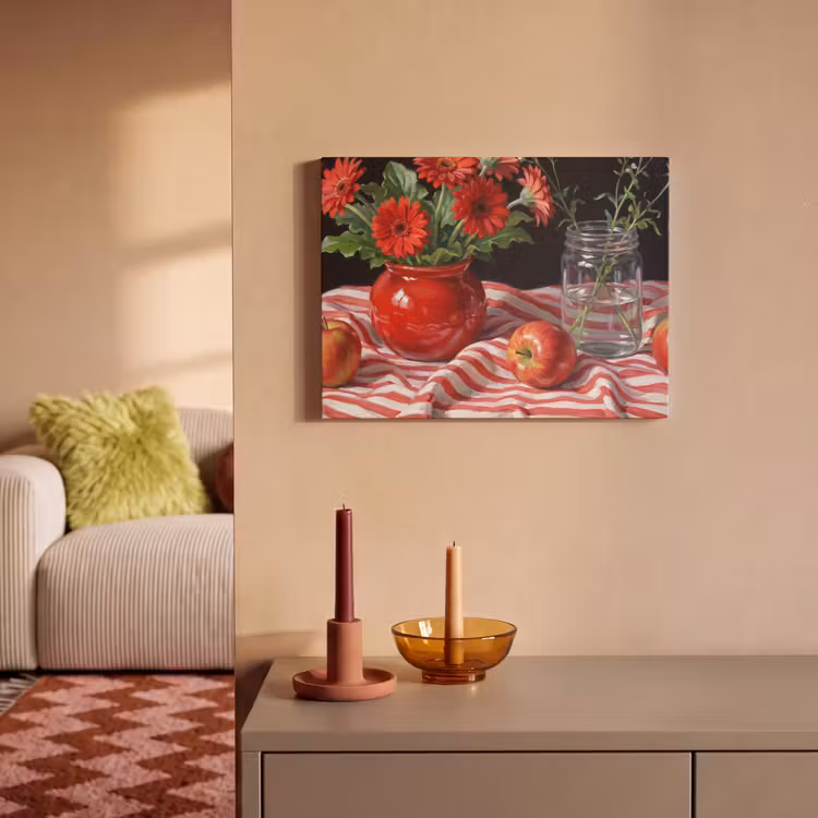Akoestisch schilderij - Rode bloemen - Vaas - Rode bloemen - Vaas PET vilt klein
