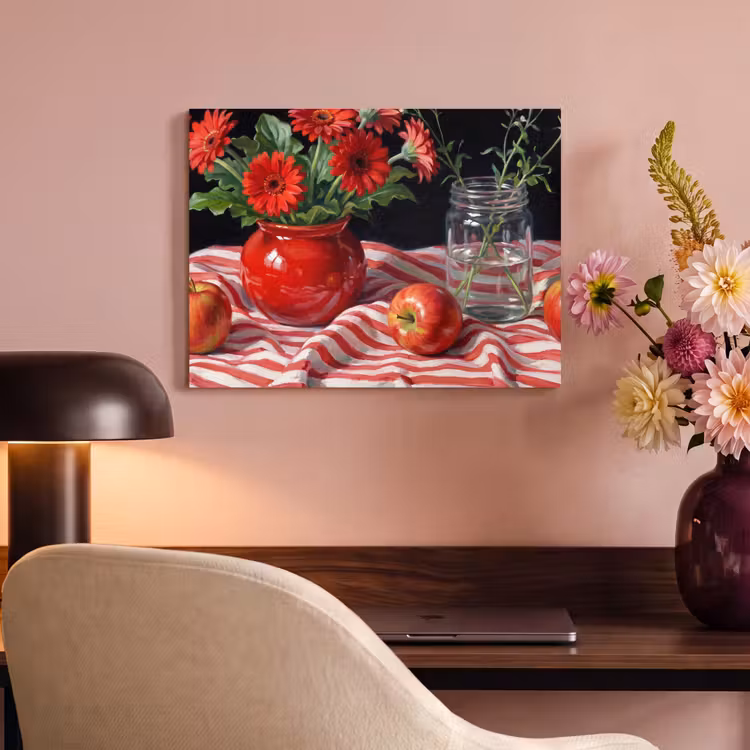 Akoestisch schilderij - Rode bloemen - Vaas - Rode bloemen - Vaas PET vilt klein
