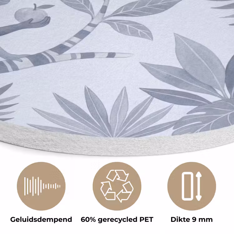 Aap - Boom - Bladeren - Jungle - Illustratie Akoestische PET Vilt - Rond klein -closeup_NL