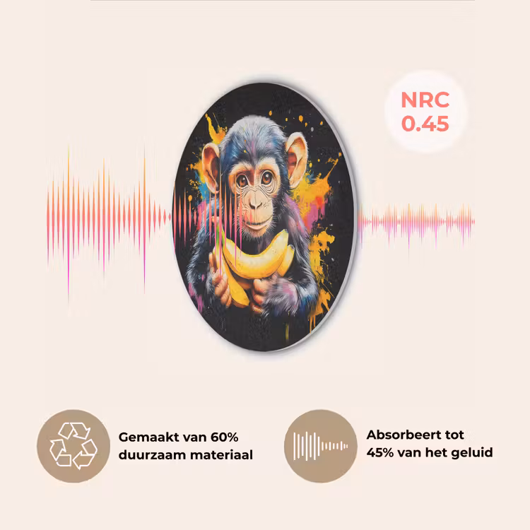 Aap - Graffiti - Kleurrijk - Bananen - Modern Akoestische PET Vilt - Rond klein -USP_NL