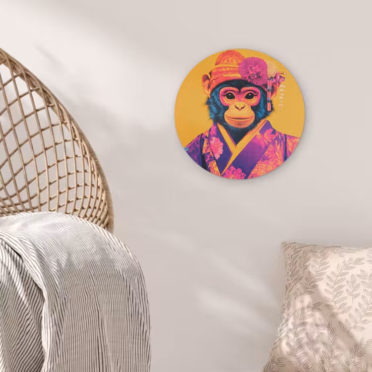 Aap - Kimono - Bloemen - Hoofdtooi Akoestische PET Vilt - Rond klein -sfeer4