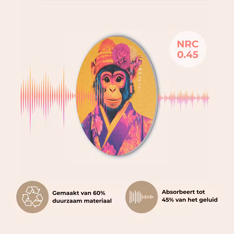Aap - Kimono - Bloemen - Hoofdtooi Akoestische PET Vilt - Rond klein -USP_NL