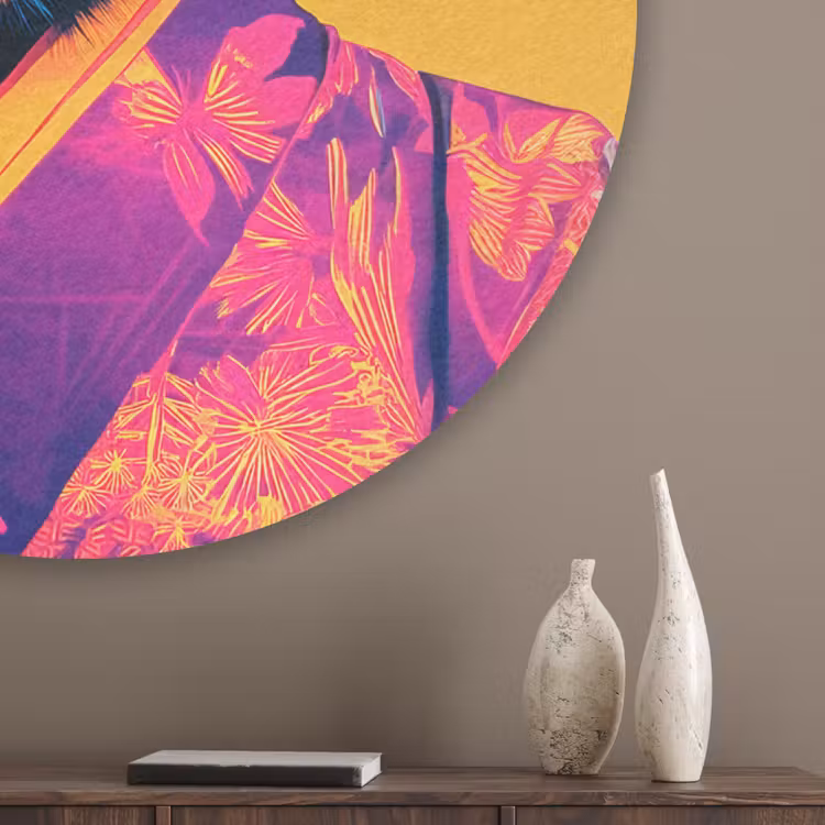 Aap - Kimono - Bloemen - Hoofdtooi Akoestische PET Vilt - Rond klein -sfeer5_closeup