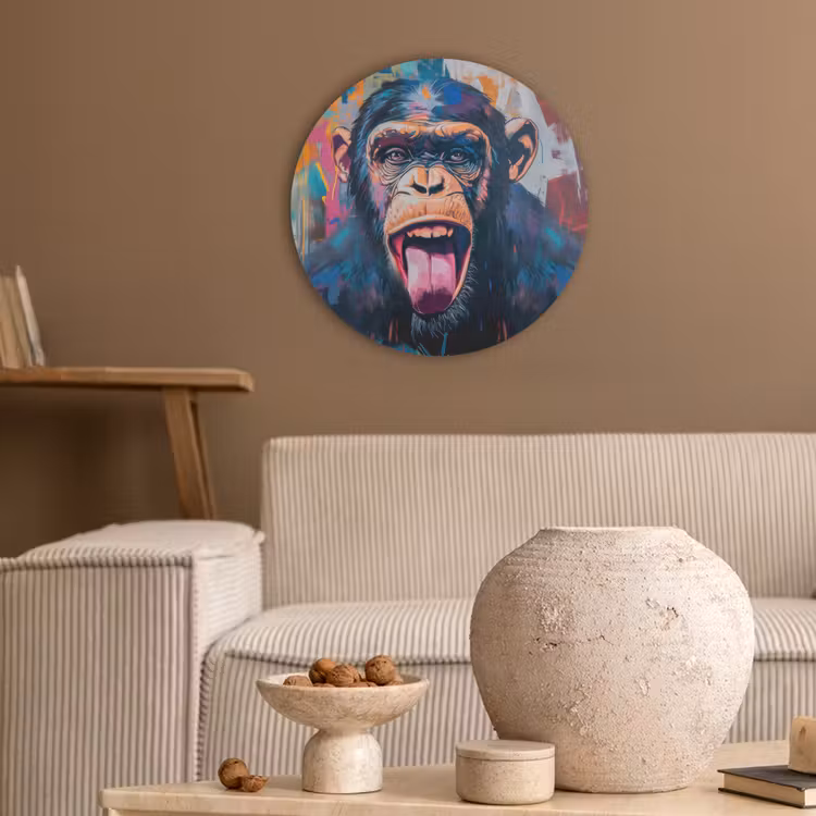 Aap - Tong - Abstract - Zwart Akoestische PET Vilt - Rond klein -sfeer1