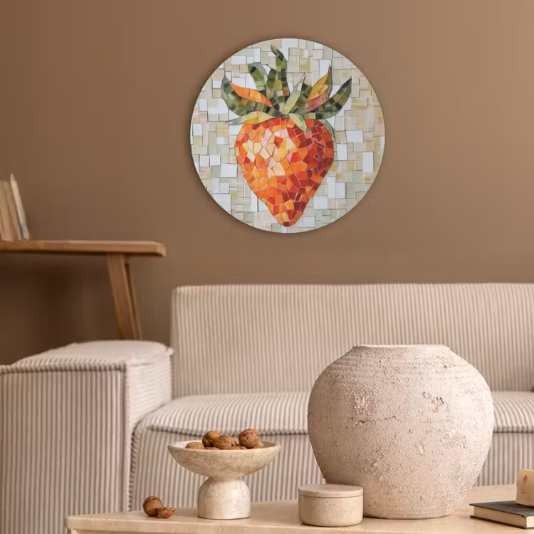 Aardbei - Rood - Mozaïek - Fruit Akoestische PET Vilt - Rond klein -sfeer1