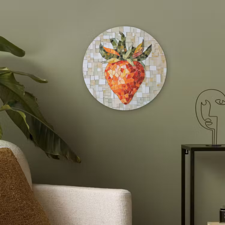 Aardbei - Rood - Mozaïek - Fruit Akoestische PET Vilt - Rond klein -sfeer2