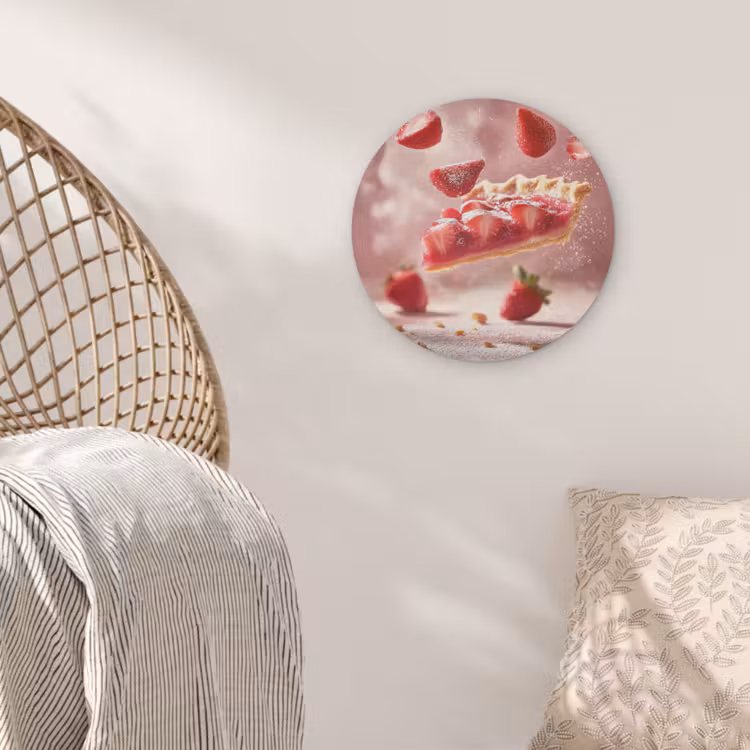 Aardbei - Taart- Eten - Roze Akoestische PET Vilt - Rond klein -sfeer4