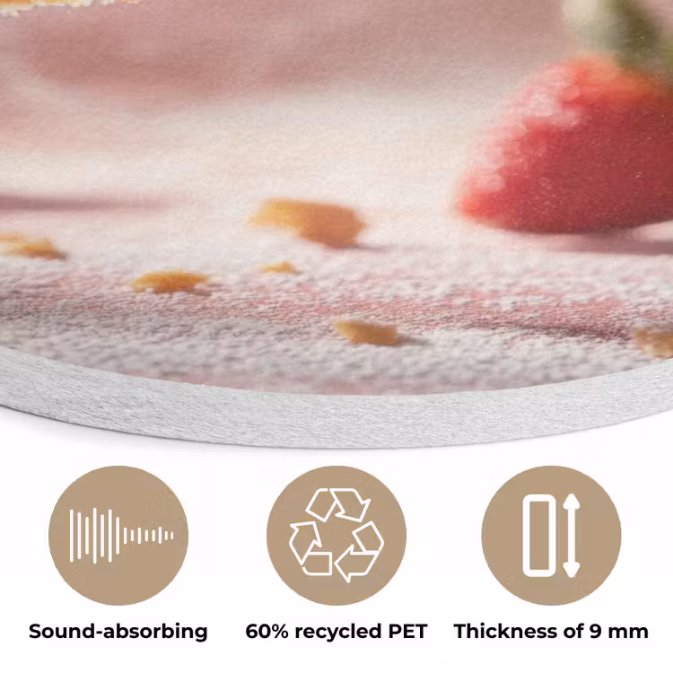 Aardbei - Taart- Eten - Roze Akoestische PET Vilt - Rond klein -closeup_NL