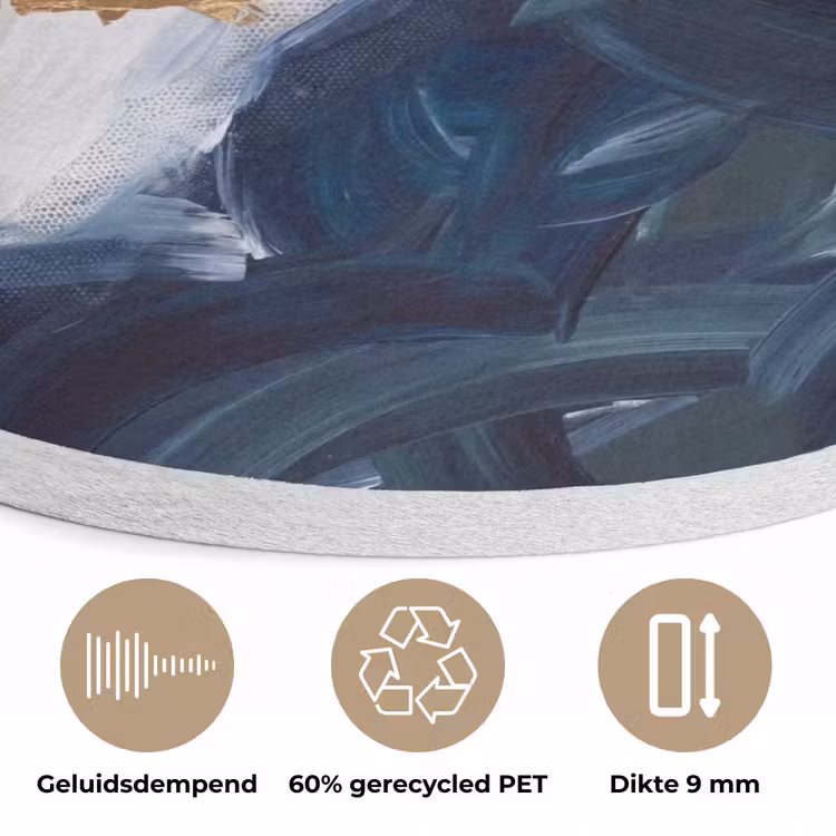 Abstract - Acryl - Blauw - Goud - Elegant Akoestische PET Vilt - Rond klein -closeup_NL