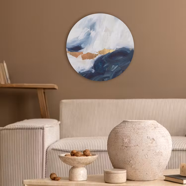 Abstract - Acryl - Blauw - Goud - Elegant Akoestische PET Vilt - Rond klein -sfeer1