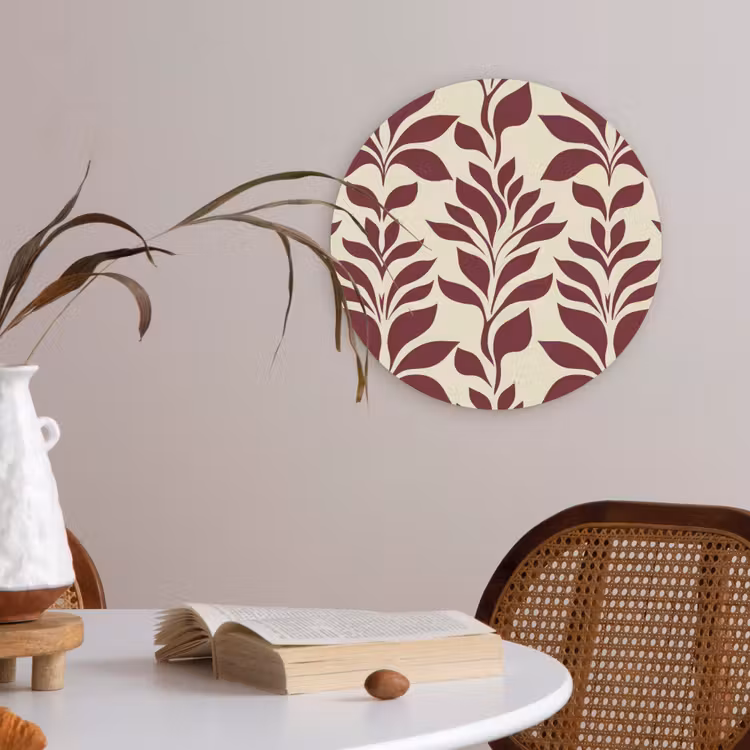 Abstract - Bladeren - Burgundy Akoestische PET Vilt - Rond klein 838 -sfeer3