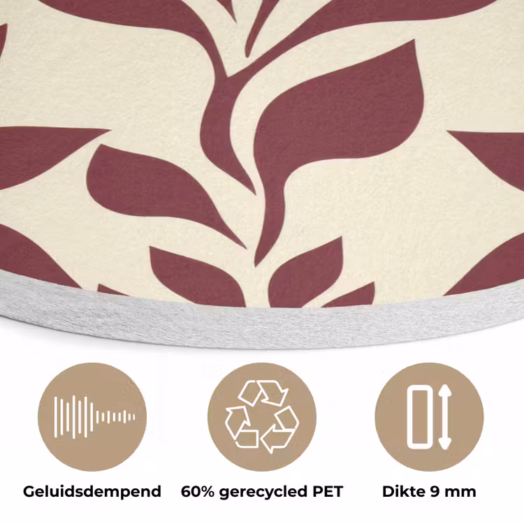 Abstract - Bladeren - Burgundy Akoestische PET Vilt - Rond klein 838 -closeup_NL