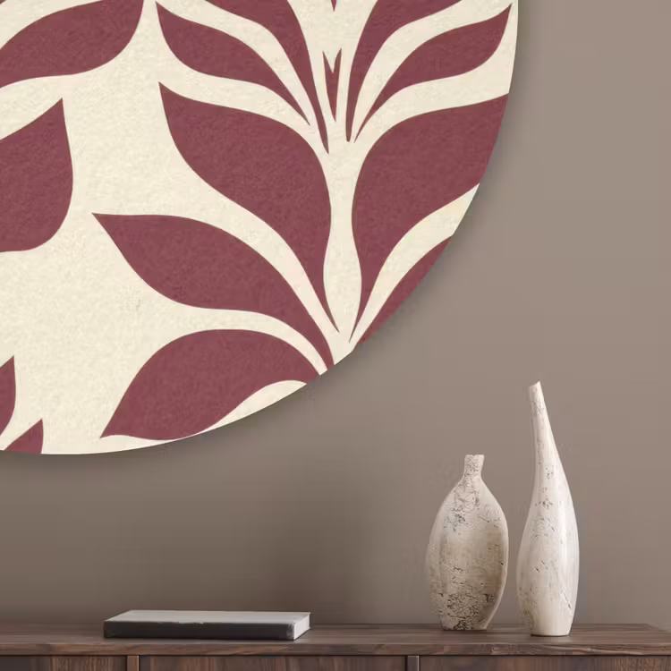 Abstract - Bladeren - Burgundy Akoestische PET Vilt - Rond klein 838 -sfeer5_closeup