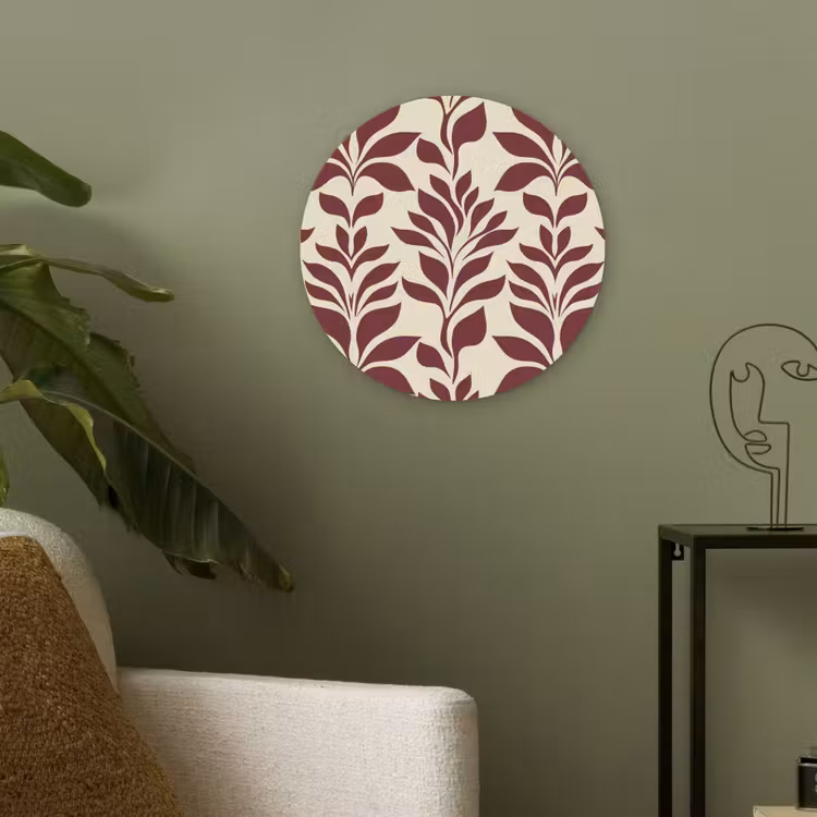 Abstract - Bladeren - Burgundy Akoestische PET Vilt - Rond klein 838 -sfeer2