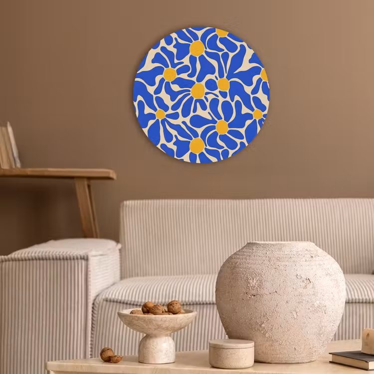 Abstract - Bloem - Blauw Akoestische PET Vilt - Rond klein 838 -sfeer1