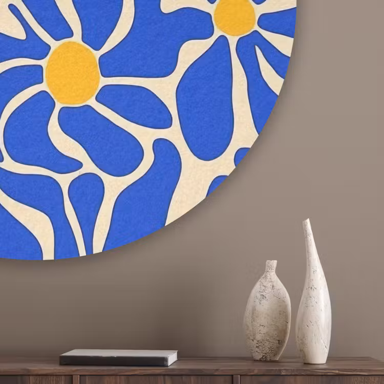 Abstract - Bloem - Blauw Akoestische PET Vilt - Rond klein 838 -sfeer5_closeup