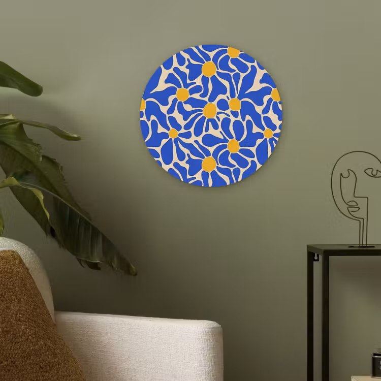 Abstract - Bloem - Blauw Akoestische PET Vilt - Rond klein 838 -sfeer2