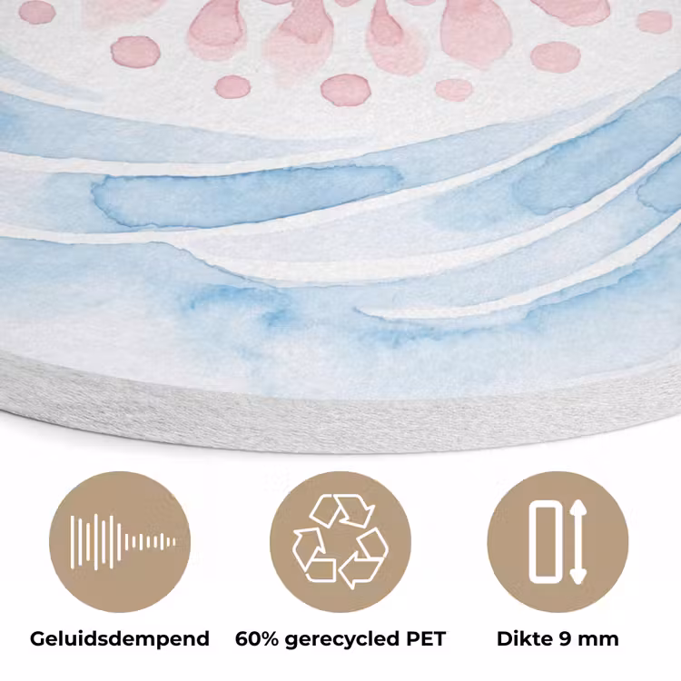 Abstract - Bloemvorm - Aquarel - Roze - Blauw Akoestische PET Vilt - Rond klein -closeup_NL