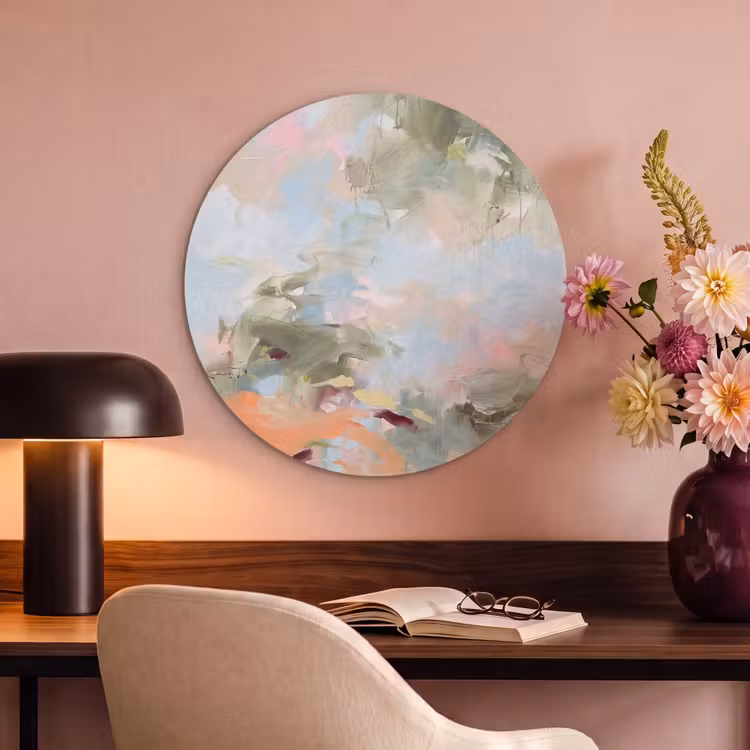 Abstract - Borstelstreken - Kunst - Modern - Pastel Akoestische PET Vilt - Rond klein -sfeer3
