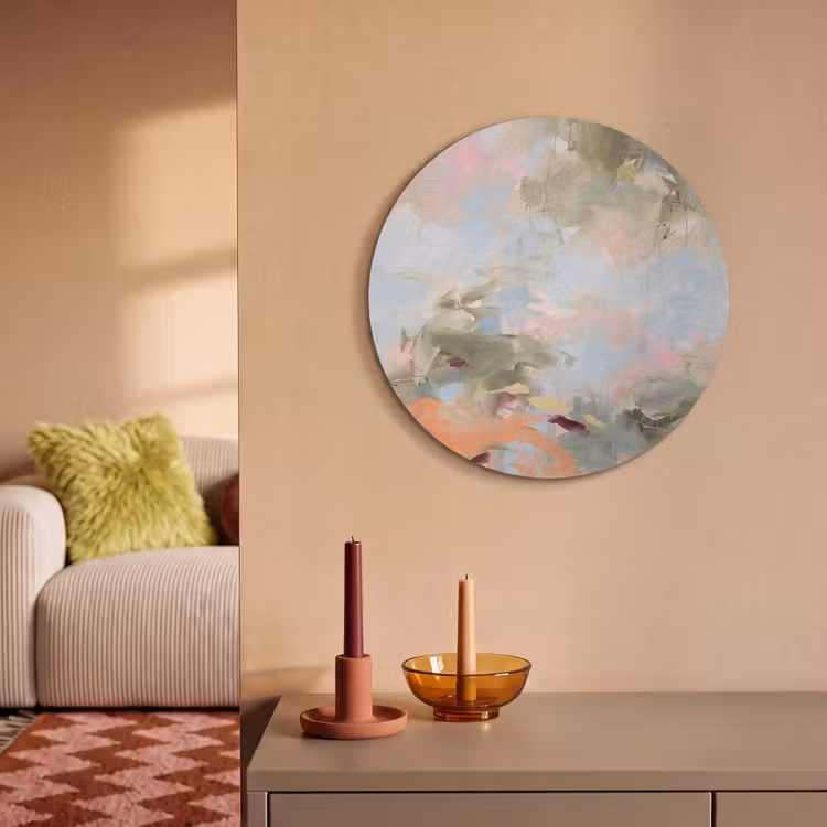 Abstract - Borstelstreken - Kunst - Modern - Pastel Akoestische PET Vilt - Rond klein -sfeer1