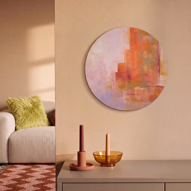 Abstract - Borstelstreken - Kunst - Paars - Goud Akoestische PET Vilt - Rond klein -sfeer1